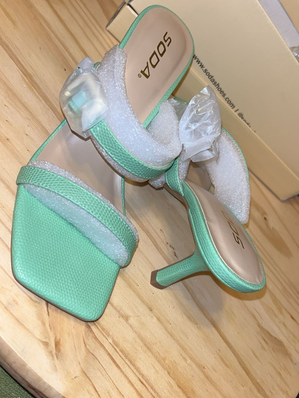 SODA Mint Green Textured Heeled Slide Sandals